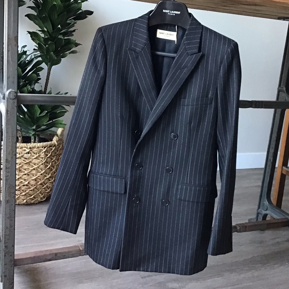 Saint Laurent Charcoal Pinstripe Blazer
